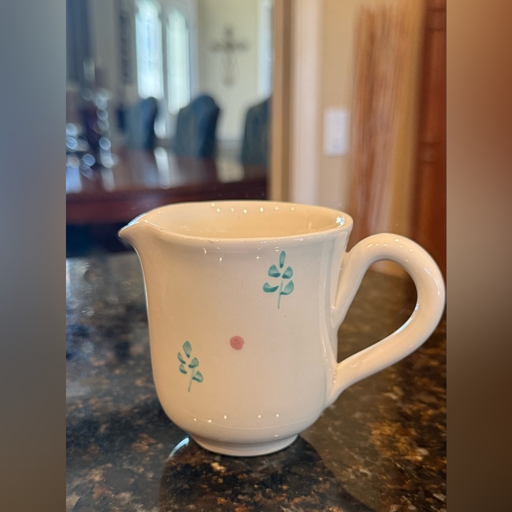 Pier 1 Hand Painted Cream, Green & Pink Creamer
